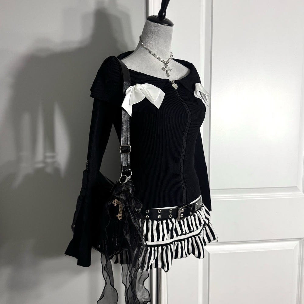 NWT Dolls Kill Sugar Thrillz Bowtie Zip Up Ribbed Cardigan - Picture 6 of 11